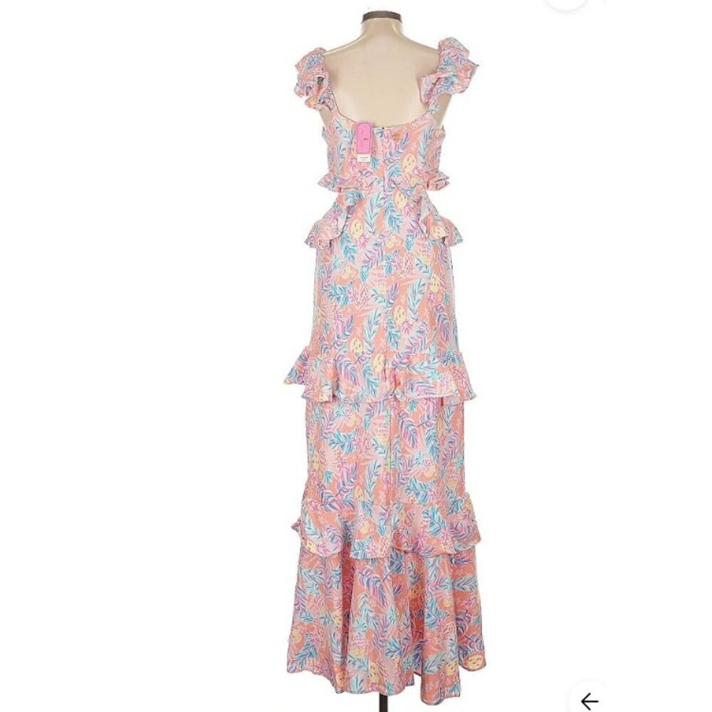 Simply Southern Pink Pineapple Costal Tropical Ruffle Preppy Pastel Maxi Dress - Picture 4 of 8